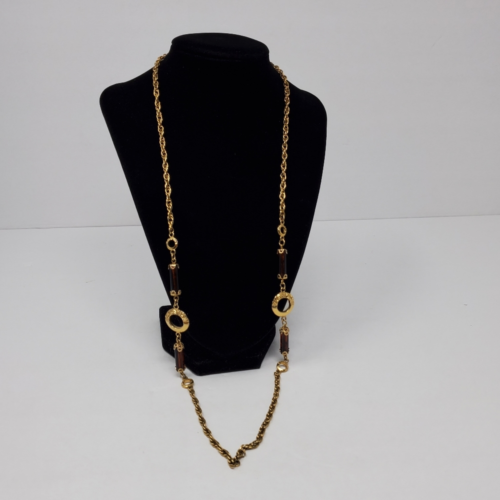 Sarah Coventry Brown beaded and gold tone long necklace Great condition